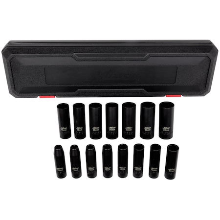 Milton 1/2 in. Drive Deep 6-Point Impact Socket Set, 10-24mm Metric, Black Oxide Finish 15-Piece 1300-SS-05